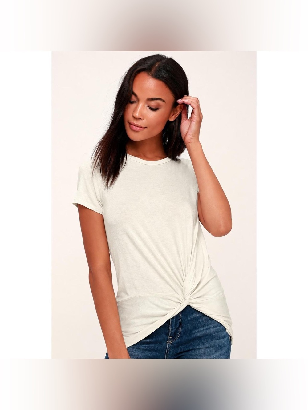 Lulus NWT Women Large Basics White Front Not Tee Relaxed Casual Rayon Blend